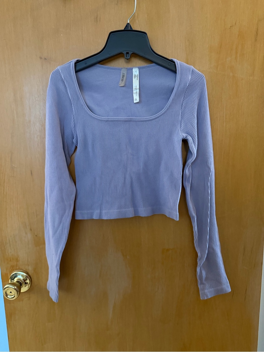 Ribbed Square-Neck Long Sleeve Top - Lavender
